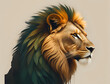 Löwen Kopf im Profil mit grüner Mähne
