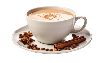 A cup of coffee with cinnamons placed on a saucer