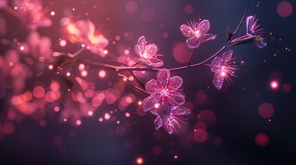 Wall Mural - branch with sakura flowers, abstract neon background.