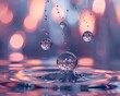 A conceptual image of geometric rain with droplets transformed into perfect spheres