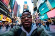 Tourist selfie in Times Square, New York - An exciting selfie of a tourist enjoying the hustle and bustle of Times Square, New York