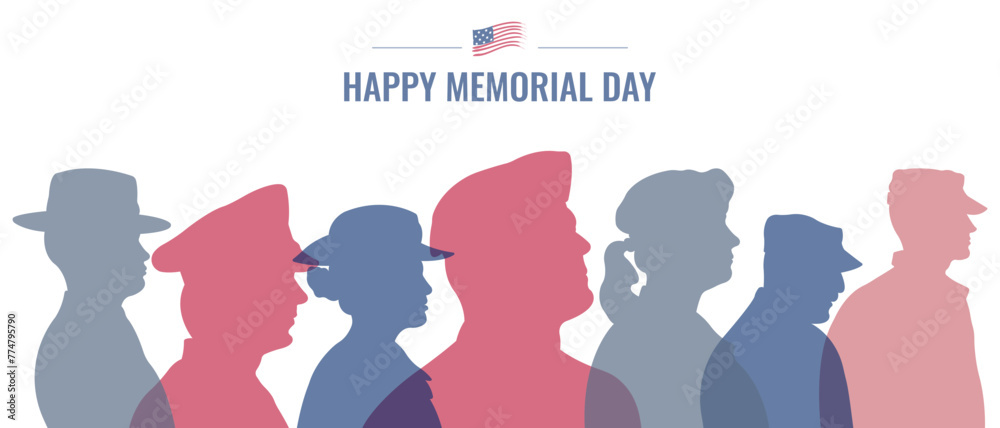 Memorial Day banner with silhouettes of soldiers.Vector illustration ...