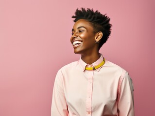 Canvas Print - A woman in a business suit is smiling and laughing