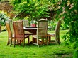 English Garden with Wooden Furniture 