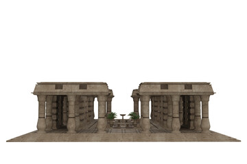 Wall Mural - Ancient Egyptian atrium building from a palace garden. Isolated 3D render.