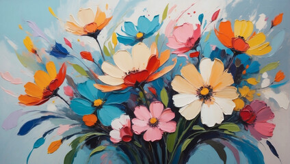 Poster - Colorful Floral Abstraction, Expressive Brushstrokes in Oil Paint.