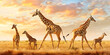 Família de girafas caminhando na savana