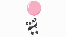Cute Little Panda Floating With Big Balloon Ve