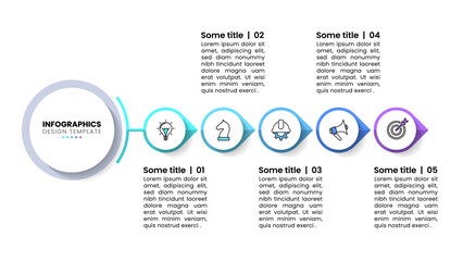 Infographic template. Circle with line and 5 steps