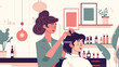 Hairdresser combing clients hair in salon closeup