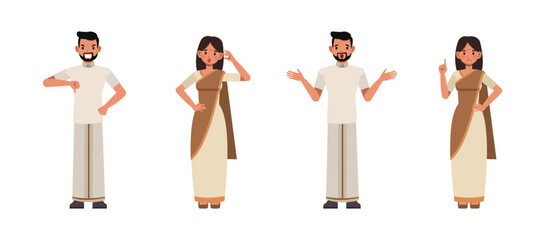 Wall Mural - Set of Indian Businessman and businesswoman thumb down sign and irritable character vector design. Presentation in various action. People working in office planning, thinking and economic analysis.