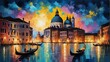 night sky in venice italy theme oil pallet knife paint painting on canvas with large brush strokes modern art illustration abstract from Generative AI
