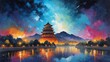 night sky in beijing china theme oil pallet knife paint painting on canvas with large brush strokes modern art illustration abstract from Generative AI