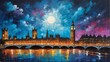 night sky in london united kingdom theme oil pallet knife paint painting on canvas with large brush strokes modern art illustration abstract from Generative AI
