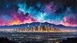 night sky in los angeles united states theme oil pallet knife paint painting on canvas with large brush strokes modern art illustration abstract from Generative AI