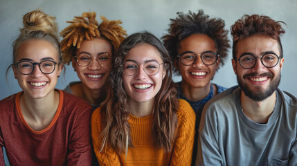 A group of young creative people are smiling and looking at the camera.