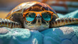 Mentales Gleichgewicht finden und ausgeglichen sein chillen und den Feierabend genießen in form von lustigen Tieren Schildkröte, mit Sonnenbrille Katze Fisch Faultier mit Cocktail Generative AI