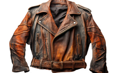 Wall Mural - A stylish brown leather jacket is elegantly displayed against a crisp white background