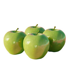 Wall Mural - Four green apples in a line on a Transparent Background