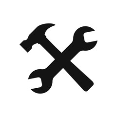 Wrench and hammer icon flat icon for apps on the white background.