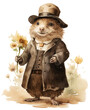 Watercolor Anthropomorphic Otter with Hat