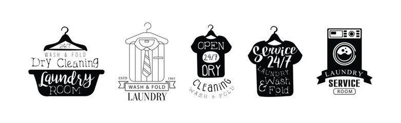 Wall Mural - Laundry Wash and Fold Service Label and Logo Vector Set