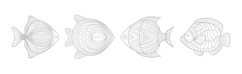 Poster - Underwater Nature Zentangle Coloring Book Object Vector Set
