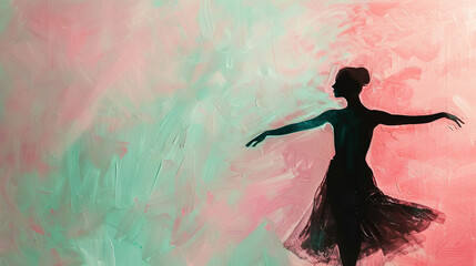 Wall Mural - black silhouette shadow of ballet girl performing on textured paint background International Dance Day 29  april Design template for banner, flyer, invitation, brochure, poster or greeting card.