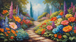 Whimsical Garden, Dynamic Colors and Forms in an Oil Painting of Flowers.