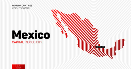Wall Mural - abstract map of mexico with red hexagon lines