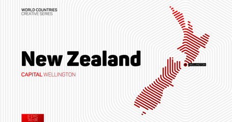 Wall Mural - abstract map of new zealand with red hexagon lines