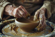 senior crafting handmade pottery