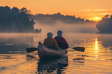 Canvas Print - relderly couple on a canoe