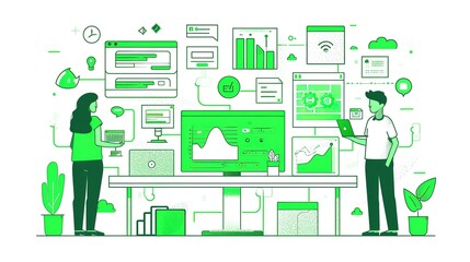 Customer relationship management service, flat illustration.