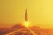 Rocket launch isolated on yellow background, new ideas concept, ai generated