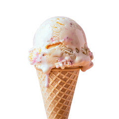 A scoop of ice cream in a waffle cone