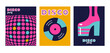 set of funky pop art style designs for disco party