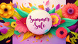 Summer sale banner with colorful flowers theme. Generative AI