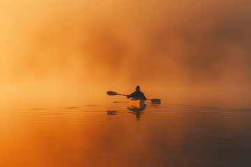 Poster - kayak on the lake at sunrise