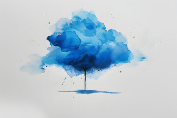 a watercolor painting of a blue cloud on a white background with a black spot on the bottom of the image and a black spot on the top of the bottom of the image.