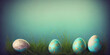 An Easter-themed illustration featuring a light blue vintage background