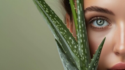 Wall Mural - Beautiful female with aloe vera