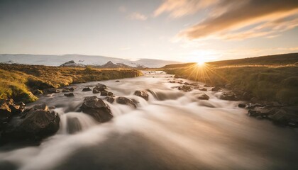 Wall Mural - amazing nature landscape with river of iceland long exposure shot