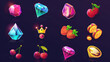 Set of slot game icon with colorful on dark background, Illustration
