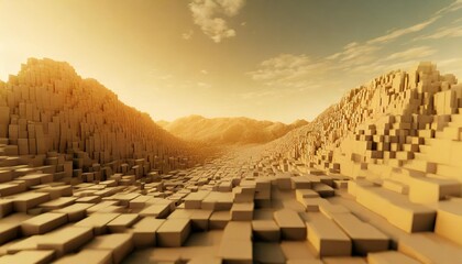 Wall Mural - 3d voxel surface landscape illustration nature game earth geometric perspective form 3d voxel surface landscape