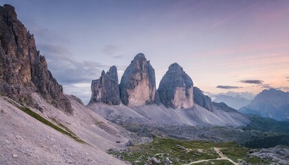 Canvas Print - violet sunrise in tre cime di lavaredo national park fantastic morning view of dolomite alps auronzo location italy europe beauty of nature concept background