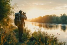 Man Practicing Photography And Capturing Nature Scenes