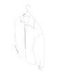 Contour shirt with button down collar isolated on white. Outline of a long sleeved shirt hanging on a hanger made of black lines isolated on a white background. Vector illustration.