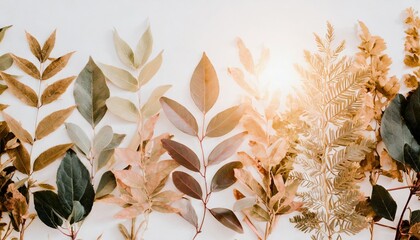 Wall Mural - assorted leaves on a white backdrop suitable for botanical and nature themes