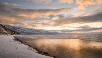 Wall Mural - winter sunset on lake baikal